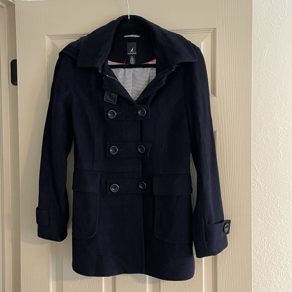 Navy blue Nautica pea coat with hood - Medium